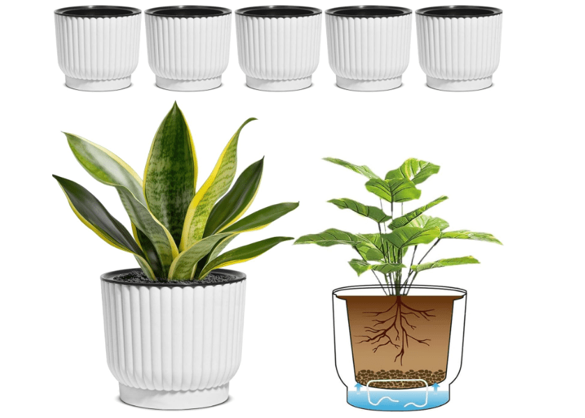 
T4U 6 Inch Self Watering Pots for Indoor Plants, 6 Pack Plant Pots, Self Watering Planter for Indoor Plants, Durable Plastic Pots, Flower, Succulents