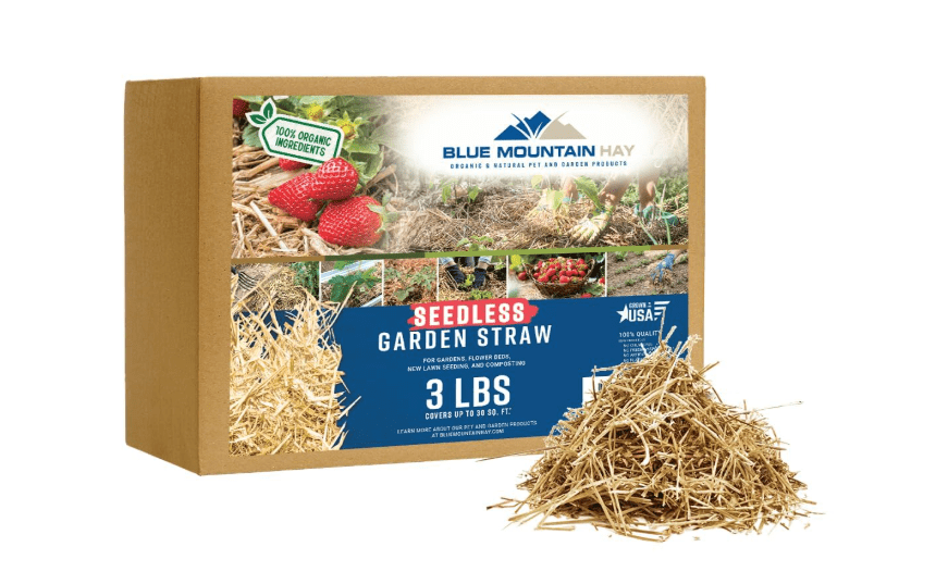 
Blue Mountain Hay | Organic Seedless Garden Straw (3 lb) | Natural Mulch for Gardening, Flower Beds, Yard Landscaping, New Lawn Grass Seeding, Composting