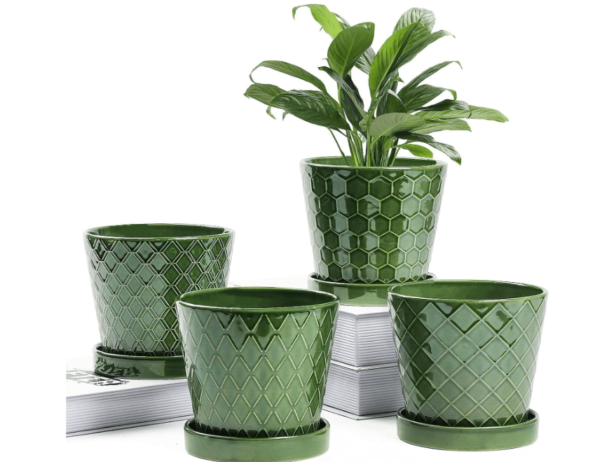 
BUYMAX Plant Pots Indoor –5 inch Ceramic Flower Pot with Drainage Hole and Ceramic Tray - Gardening Home Desktop Office Windowsill Decoration Gift