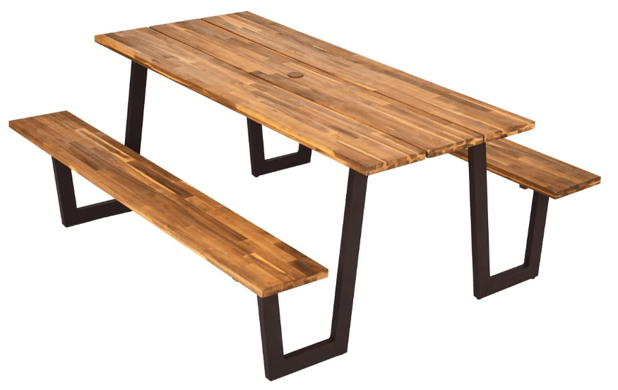 Giantex Picnic Table Bench Set for 6 or 8, 70.5" Acacia Wood Outdoor Dining Table Set, 2" Umbrella Hole, 1600 LBS Capacity, Heavy Duty Metal Frame,.