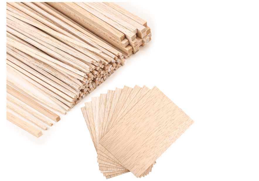  150 Pieces Balsa Wood Sticks Hardwood Square Wooden Craft Dowel Rods Unfinished Balsa Wood Sheets 12" Thin Wooden Strips 1/4 Inch 1/8 Inch for Crafts