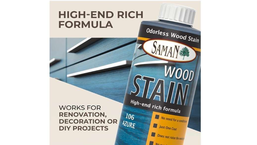  SamaN Interior Water Based Wood Stain - Natural Stain for Furniture, Moldings, Wood Paneling, Cabinets (Azure TEW-106-12, 12 oz)
