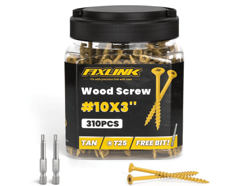 Wood Screws 3 Inch, FIXLINK Deck Screws #10 x 3, 310pcs, Epoxy Coated, T25 Star Bit Above 1500 Hour Salt Spray Coating Outdoor Decking Screws Excellent Rust.