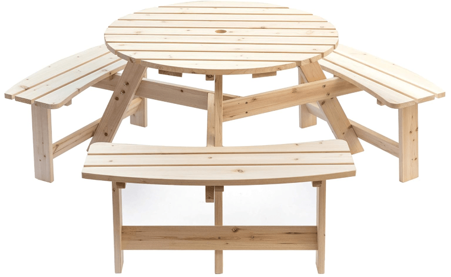 
Gardenised Wooden Outdoor Round Picnic Table with Bench for Patio, 6- Person with Umbrella Hole