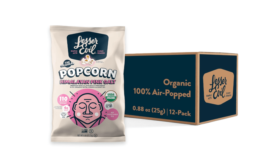 
LesserEvil Himalayan Pink Salt Organic Popcorn, Premium Quality, Minimally Processed, No Vegetable Oil, 0.46 Oz, Pack of 