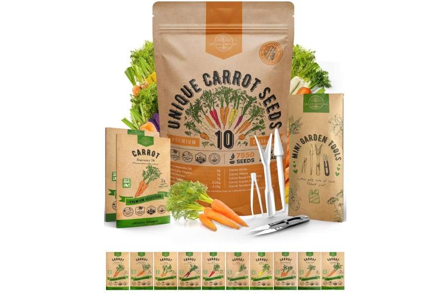 Organo Republic 10 Unique Carrot Seeds Variety Pack - 7,550+ Non-GMO Heirloom Carrot Seeds for Outdoor & Indoor Home Gardening, Including Carrot
