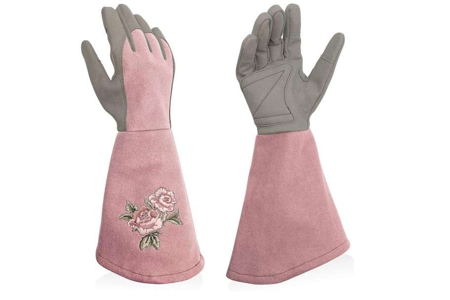 Intra-FIT Rose Pruning Gloves Thorn Proof, Embroidery Leather Gardening Gloves with Extra Long Forearm Protection