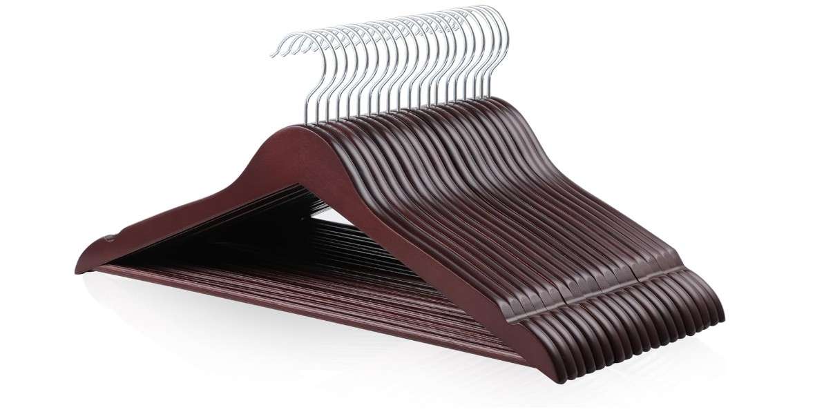  Amazon Basics Durable Wooden Suit Clothes Hangers - Cherry, 20-Pack