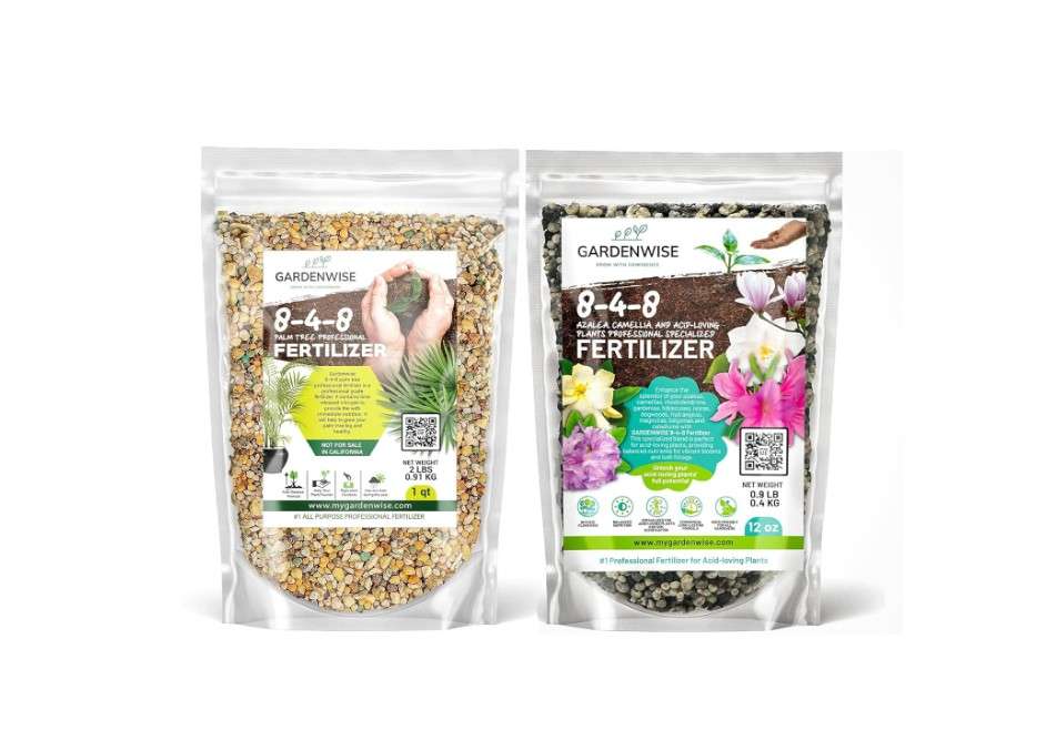  Gardenwise 8-4-8 Professional Palm Tree Fertilizer & 8-4-8 Acidic Fertilizer; for Indoor and Outdoor Plants Palm Trees - Acidic Fertilizer for Azaleas