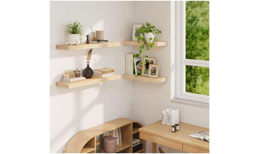  Fun Memories Floating Shelves, 9.3'' Deep Solid Pine Wood Wall Shelves for Storage, Wall Mounted Display Shelf with Invisible Heavy-Duty Metal