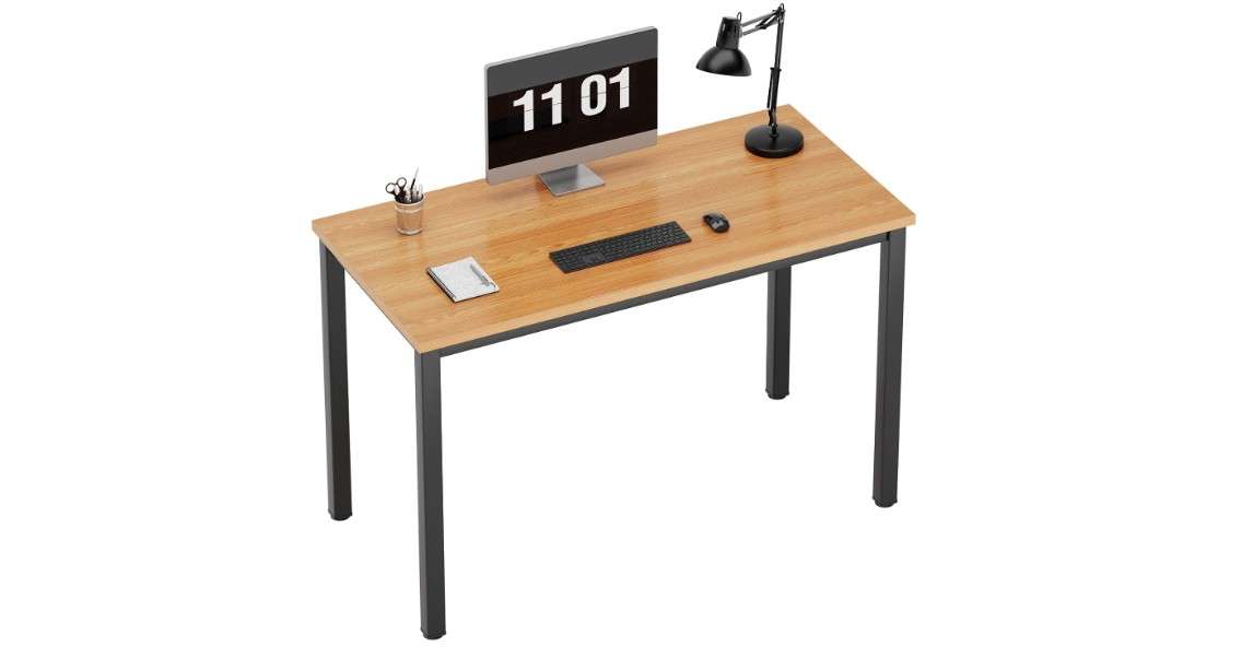  Teak Sturdy Writing Desk for Small Spaces - 39.4 inches, Black Metal Frame, Laptop & Study Table