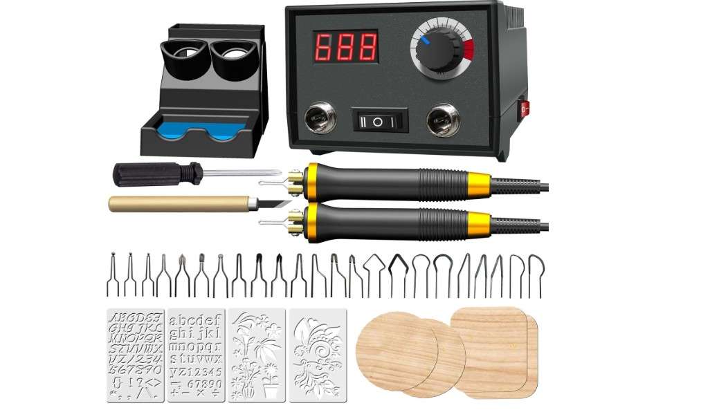  FIRElood Wood Burning Tool, Wood Burner kit Pen 25~750℃, Wood Burning kit with Digital Thermometer Temperature Adjustable Temperature, 2 pyrographic Wood