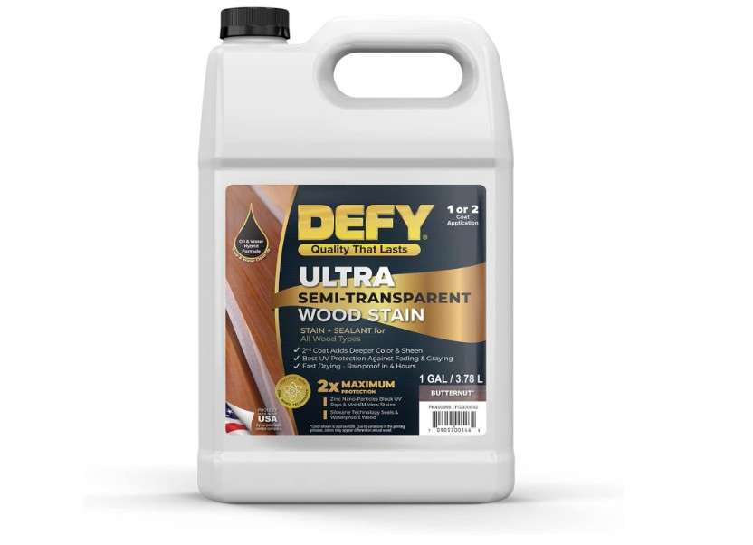 DEFY Ultra Semi-Transparent Outdoor Wood Stain and Sealer in One – Butternut, 1 Gallon, Deck Stain and Sealer | Rich Color and Satin Sheen for All Wood Types