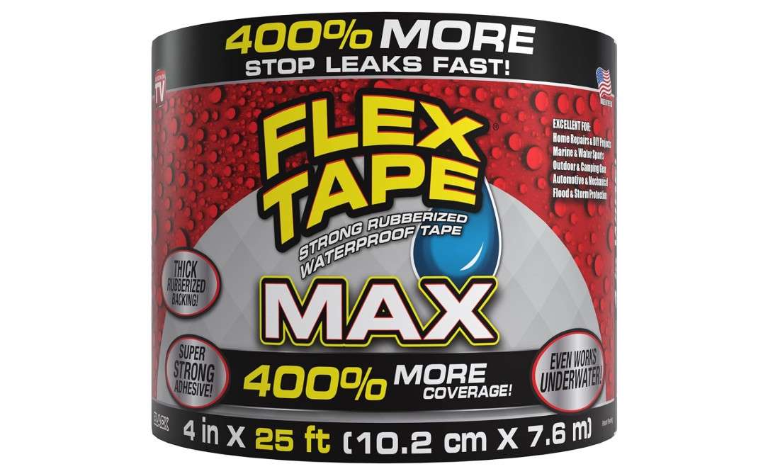 
Flex Tape, MAX, Original Thick Flexible Rubberized Waterproof Tape - Seal and Patch Leaks, Works Underwater, Indoor Outdoor - Home RV Roof and Pool Repairs