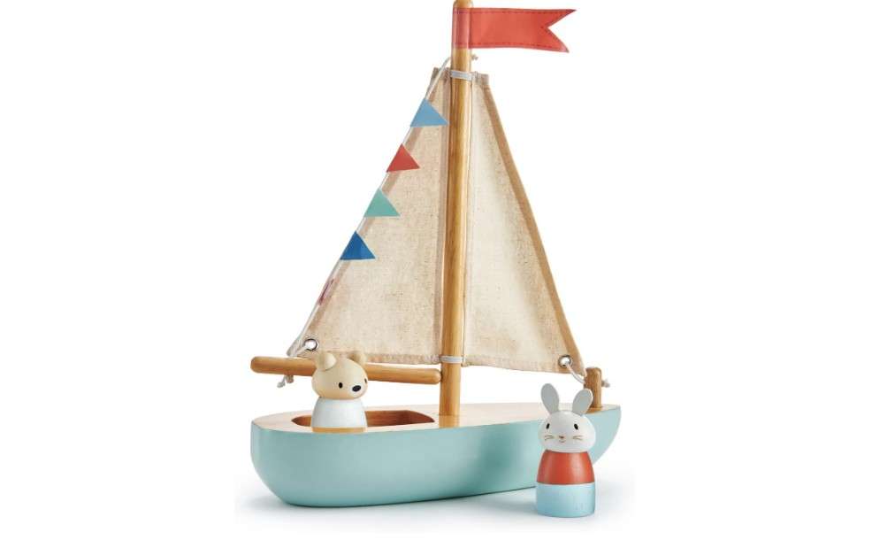 
Tender Leaf Toys - Sailaway Boat - Educational Wooden Sailing Boat Play Set with 2 Animal Figures for Kids, Promotes Imaginative Play and Fine Motor Skills,