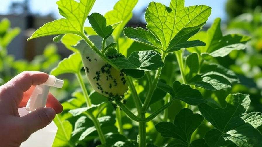 "Rattlesnake watermelon plant with pest damage and neem oil treatment."
