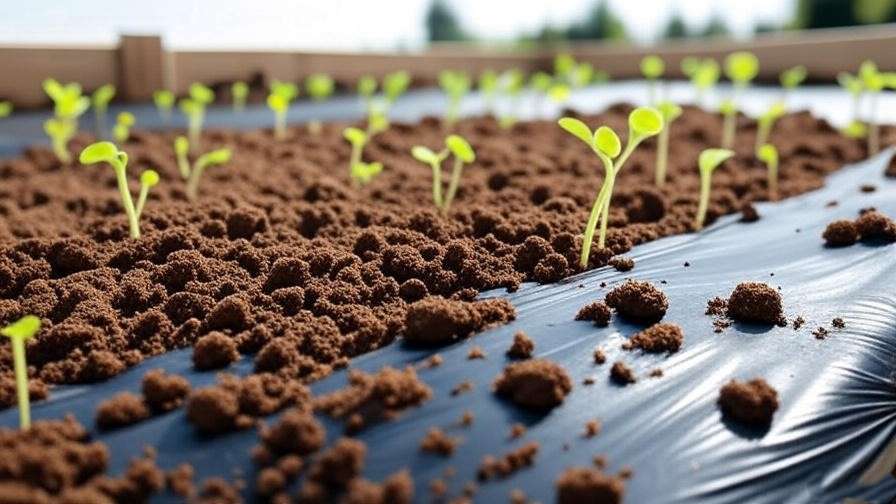"Prepared garden bed with orange watermelon seedlings and mulch." 
