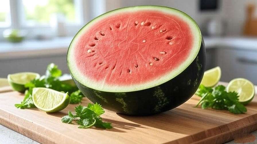  "Sliced black watermelon with lime and cilantro for a salsa recipe". 