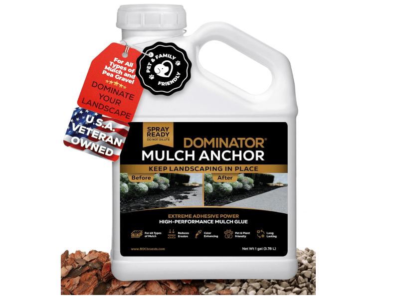 Dominator Mulch Anchor 1 Gallon - Mulch Glue & Gravel Binder, Rock Glue for Landscaping, Pea Gravel & Bark, Strong Stabilizer & Stone Glue