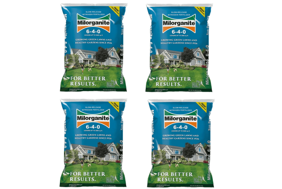 Milorganite All-Purpose Eco-Friendly Slow-Release Nitrogen 6-4-0 Fertilizer, 32 Pound Bag (Pack of 4) - for Lawns, Flowers, 