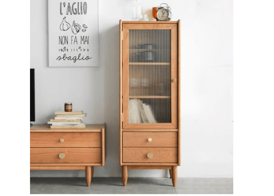 
Vadisun Cherry Wood Storage Cabinet with Doors and Shelves, Mid Century Modern Kitchen Buffet Cabinet with 2 Drawers, Display Sideboard for Living Room