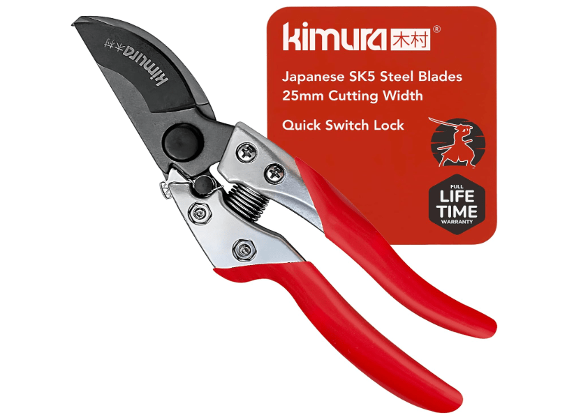 
Kimura® 8" Pro Bypass Pruning Shears, Heavy Duty Japanese SK5 Steel Blades, 1 inch Cut Capacity, Non-Slip PVC Coated Handles, Lightweight 