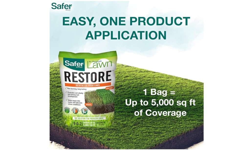 
Safer Brand 9335SR Lawn Restore Natural Lawn Fertilizer - Non-Burning Fertilizer - 9-0-2 NPK - Covers up to 5,000 Sq Ft