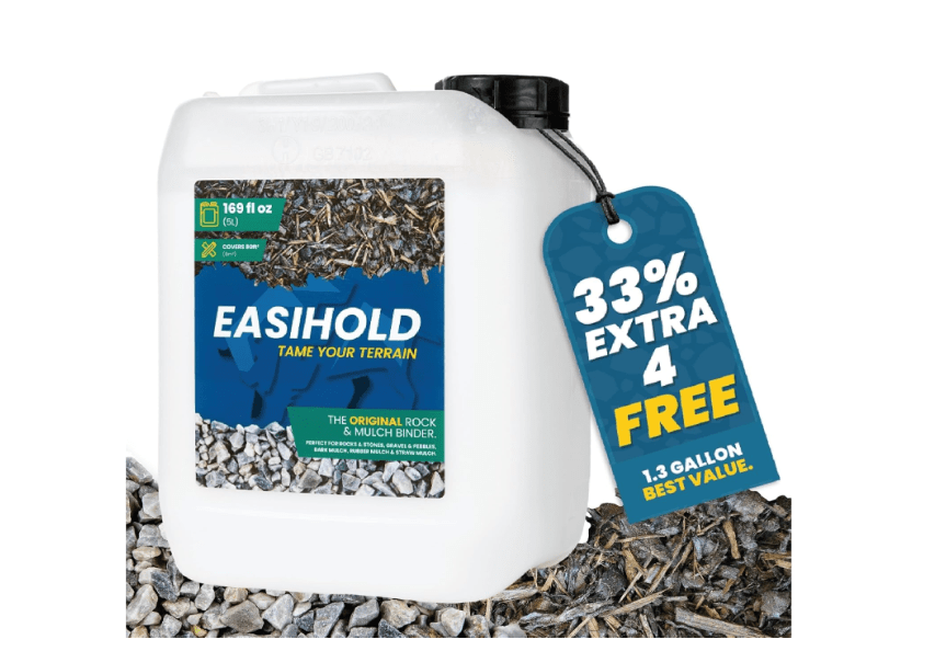 
Easihold Gravel Binder 1.3 Gallon – Max Rock Glue for Pea Gravel & Stones. Long-Lasting Mulch Glue for Landscaping – Non-Toxic, Ready-to-Use Gravel