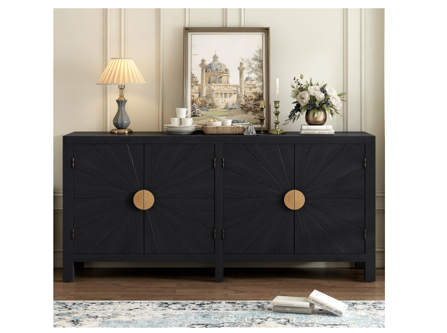 
ZSQ Unique Features of Ash Veneer Cabinet with Radiating Line Pattern Cabinet Doors, Suitable for Living Rooms, Corridors, and Study Rooms (Black)