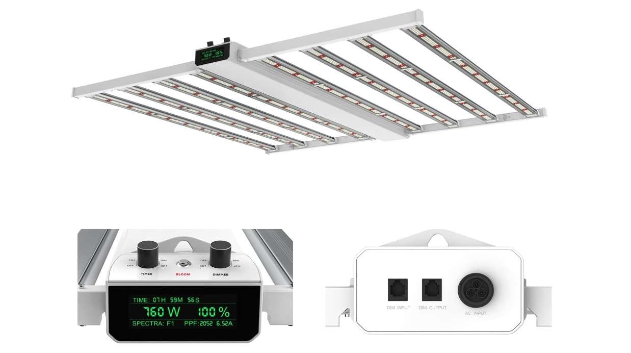 
MEDIC GROW Smart-8 LED Grow Lights Built-in Dimmer Timer LCD 5x5 ft 760 Watts Ehanced Red Full Cycle Tunable Veg/Flowering Spectrum High PPFD for Indoor