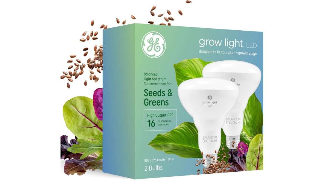 
GE Grow Lights for Indoor Plants, BR30 Indoor Floodlight, LED Light Bulbs for Seeds and Greens with Balanced Spectrum, 25,000 Hours Lifespan, 16 PPF, 2 Pack