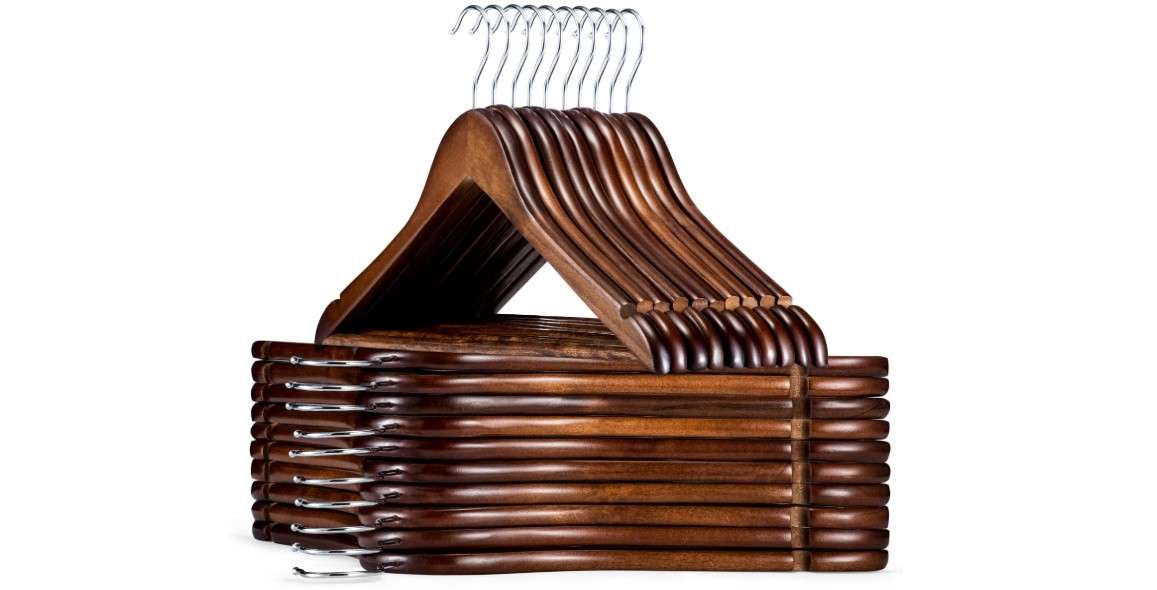  HOUSE DAY Wooden Hangers 30 Pack, Solid Wood Coat Hanger Heavy Duty, Smooth Finish Bulk Wood Hangers, High-Grade Wooden Clothes Hanger with Non Slip Pant