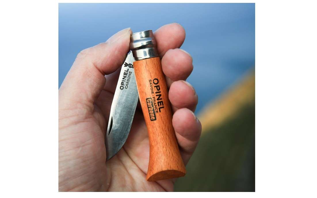  Opinel No. 07 Carbone - Carbon Steel Folding Pocket Knife, Beechwood Handle, 3.07 in Blade, Virobloc Safety Locking Collar, Made in France