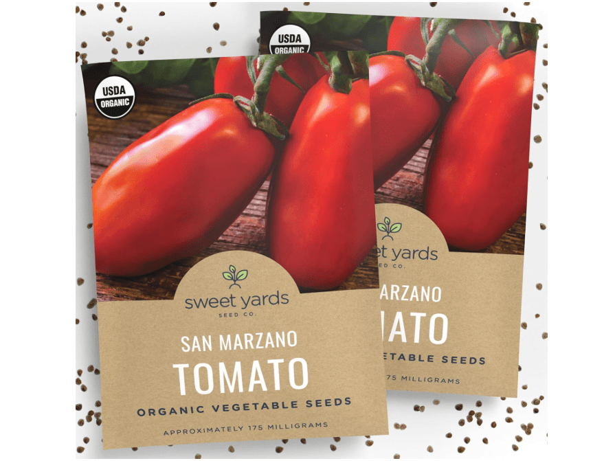 
Organic San Marzano Tomato Seeds – Two Seed Packets! – Over 130 Open Pollinated Heirloom Non-GMO Seeds – Sweet Yards