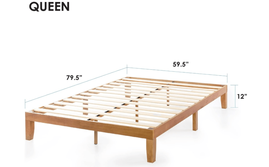 Mellow Naturalista Classic - 12 Inch Solid Wood Platform Bed with Wooden Slats, No Box Spring Needed, Easy Assembly