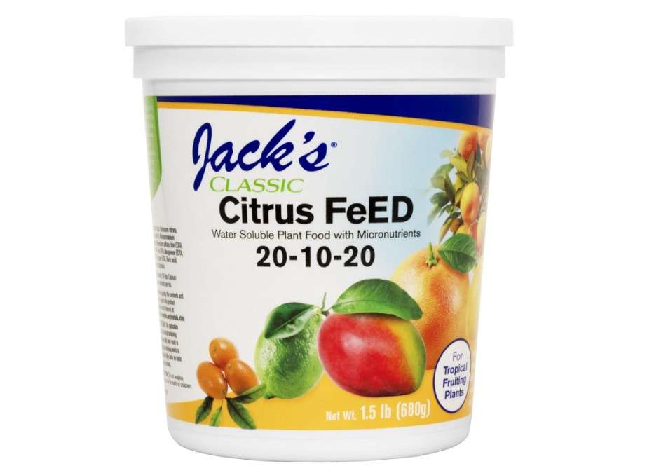  Jack's Classic 20-10-20 Citrus Feed Water-Soluble Fertilizer with Micronutrients to Provide Better Growth and Fruiting in Tropical Fruiting Plants, 1.5lbs