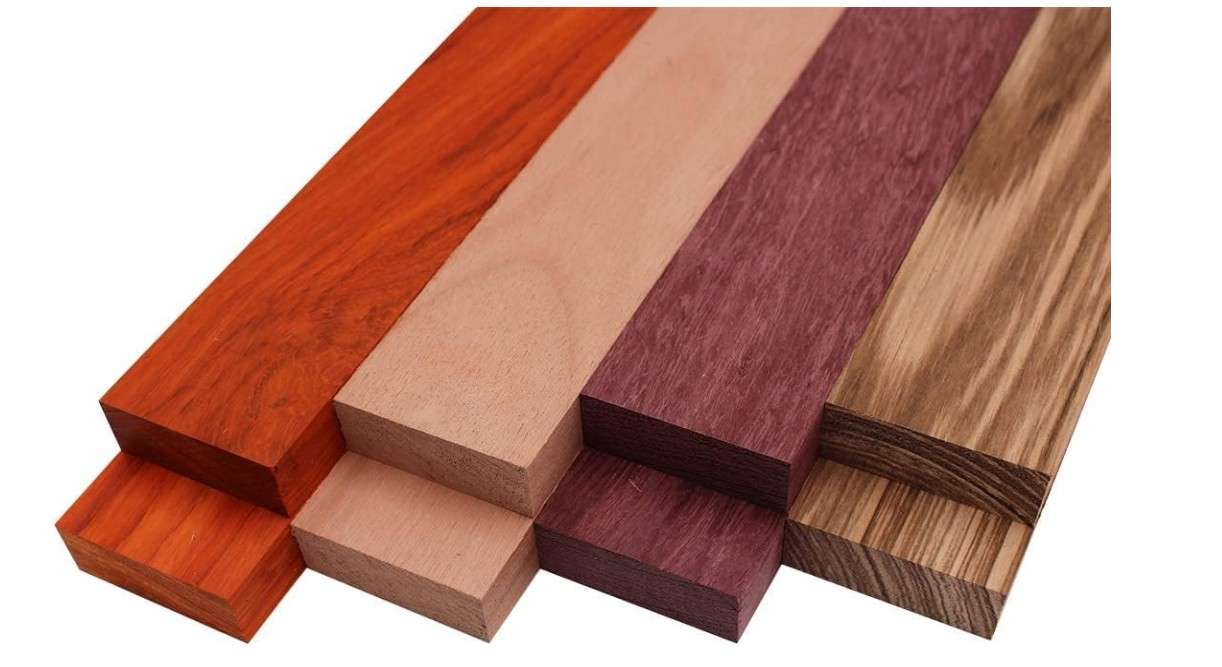 
Barrington Hardwoods Imported Exotic Hardwood Variety Pack - Zebrawood, Purpleheart, Padauk, Okoume - 3/4 in x 2 in (8 Pcs) (3/4" x 2" x 24")
