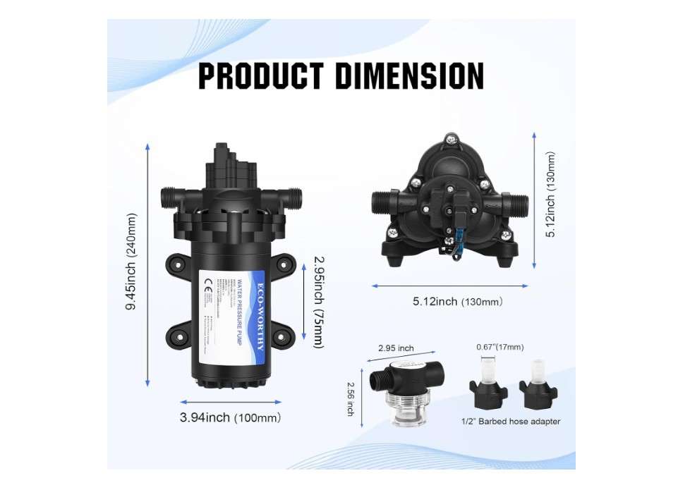 
ECO-WORTHY 33-Series Industrial Water Pressure Pump 110V AC 4.0GPM 50PSI RV Fresh Water Diaphragm Pump include Garden Hose Adapters for Irrigation Marine.