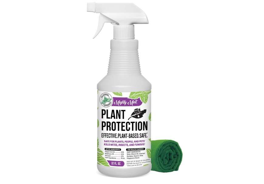  Mighty Mint 32 oz Peppermint Plant Protection Spray - for Spider Mites, Insects, Gnats, Fungus, and Disease with Microfiber Cloth