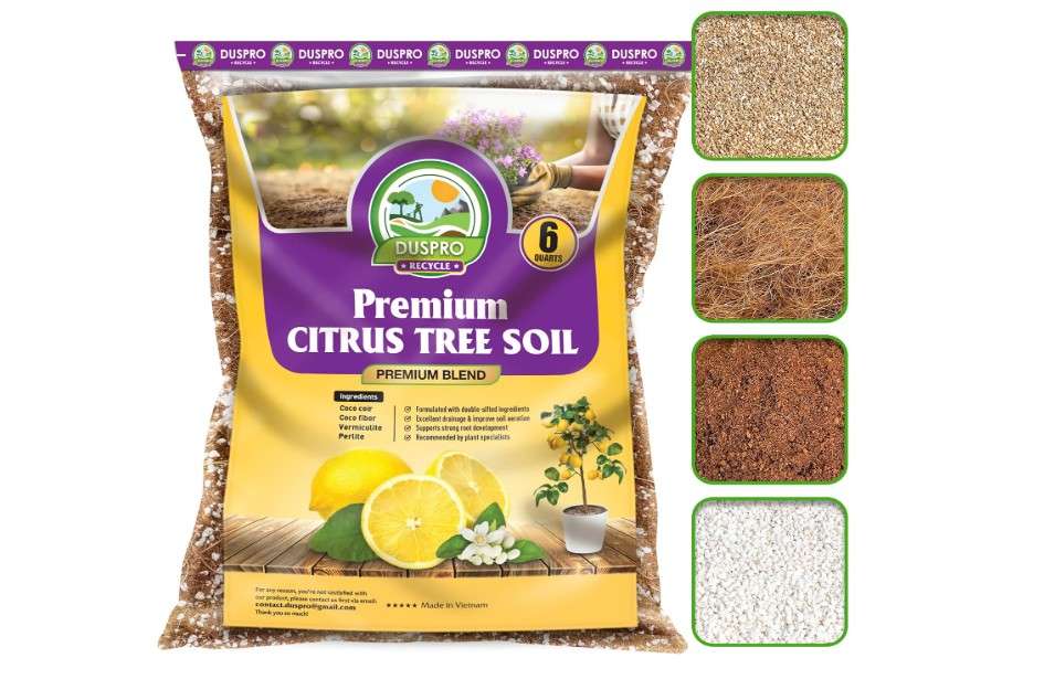 
DUSPRO Recycle Citrus Tree Potting Soil Mix for Potted Lemon Tree, Specialized for Oranges, Fruit Tree Indoor Planting Pre-Mixed 4-in-1 Ready to Use (6 Quarts)
