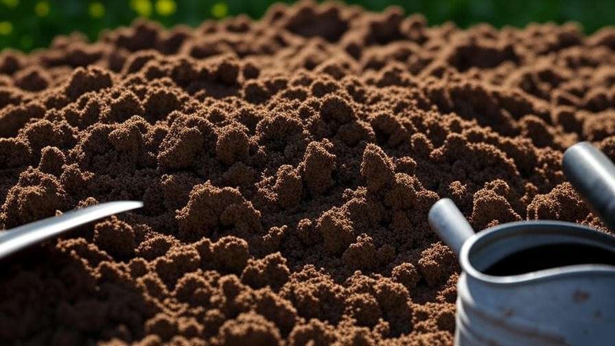 Sandy loam soil with compost and tools for Crimson Sweet watermelon planting. 