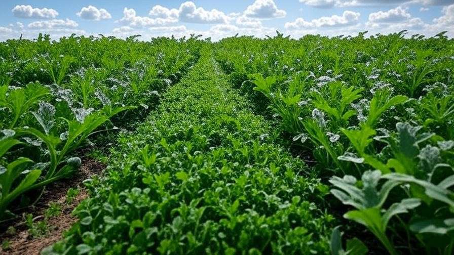 Sustainable watermelon farm with cover crops and ripe fruit