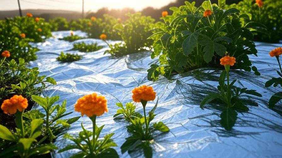 "Sunshine watermelon vines with reflective mulch and marigolds" 