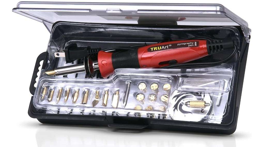 
TRUArt Stage 1 Wood Leather Cardboard Paper Pyrography Pen Set w/Jewelry Soldering Point - Best Woodburning Crafts Burner Tool Kit - Comes with 35 Tips