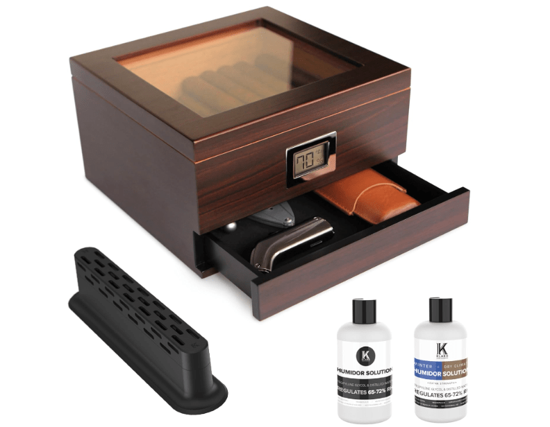 CASE ELEGANCE Glass Top Humidor with Thick Cedar, Easy humidification System, Accurate Digit