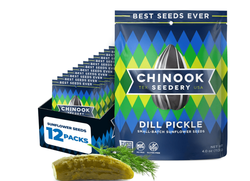 
Chinook Seedery Roasted Jumbo Sunflower Seeds - Keto Snacks, Gluten-Free, Non-GMO, Dill Pickle Flavor 4 oz (12-Pack