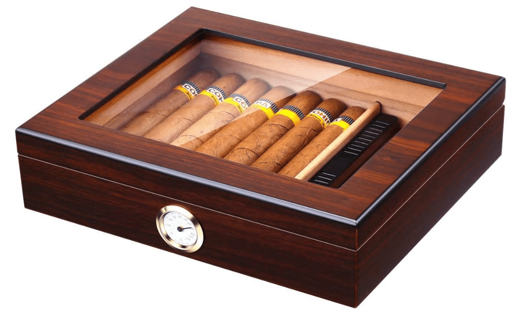 
Bald Eagle Handmade Cigar Humidor, Cedar Cigar Desktop Box with Humidifier and Hygrometer, Glass Top for 25 Cigars