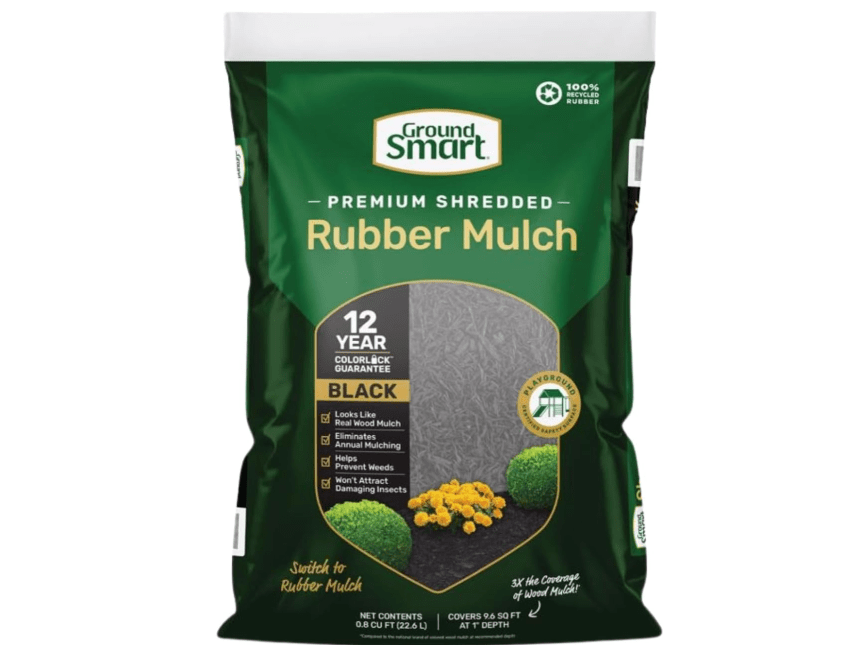 
Ground Smart Black Shredded Rubber Mulch 0.8 cu ft — Made from Recycled Rubber — Ideal for Landscaping & Playgrounds — Durable Black Mulch for
