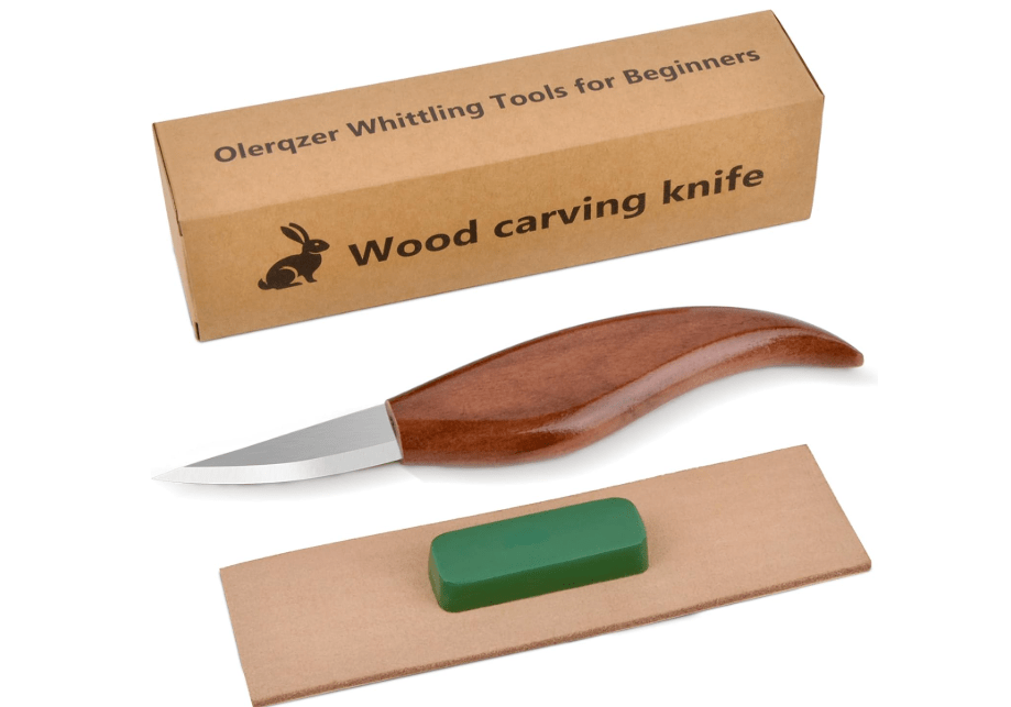 Olerqzer Wood Carving Knife With Leather Strop and Polishing Compound, Wood Whittling Tools for Beginners, Adults and Kids Whittling Tools (Sloyd Carving Knife)