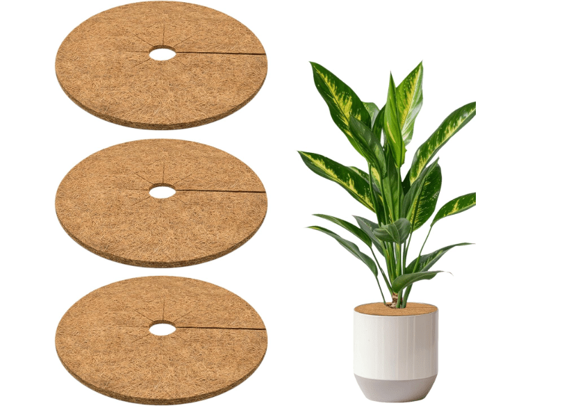 
ZeeDix 3 Pack 12 Inch Coconut Fiber Mulch Ring, 100% Natural Coco Coir Tree Ring Mulch Mat Plant Protector Mat, Coconut Coir Discs Plant Pot Soil Cover for